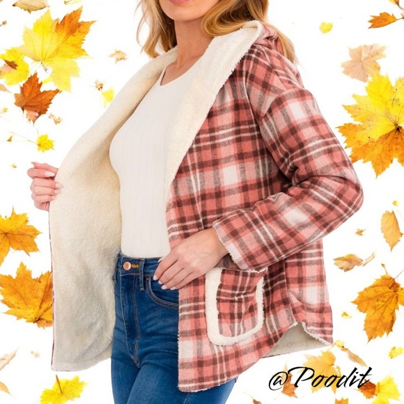 NEW IN Plaid open front faux Sherpa jacket S M L - Picture 4 of 10